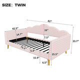 Twin Fully Upholstered Daybed Sofa Bed Platform Frame in Gingham, Metal Legs & Slat Support, Pink