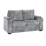 56.7" Pull Out Sleeper Sofa, Convertible Loveseat Sofa with Full Size Mattress, Cup Holders & Arm Storage Space for Living Room