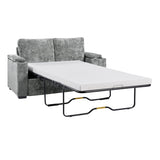 56.7" Pull Out Sleeper Sofa, Convertible Loveseat Sofa with Full Size Mattress, Cup Holders & Arm Storage Space for Living Room