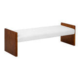 63" Boucle Upholstered Accent Bench, End of Bed Bench with Rubber Wood Side Panel Frame for Bedroom, Entryway, Living Room