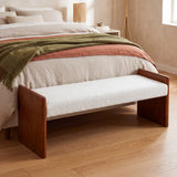 63" Boucle Upholstered Accent Bench, End of Bed Bench with Rubber Wood Side Panel Frame for Bedroom, Entryway, Living Room