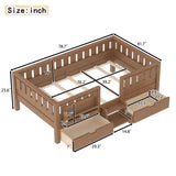 Twin Bed Frame Wooden Montessori Toddler Bed Daybed Frame with Bookshelf, Drawers & Safety Rails