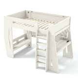 Twin Size Gaming Loft Bed with Desk, Light & Storage Shelves for Teens&Kids, All-in-1 Esports Style Gaming Bed, Beige