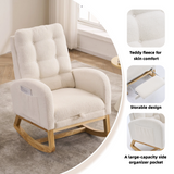 Accent Rocking Chair with Footrest & Storage Pocket, Rubber Wood Lounge Chair with High Back for Bedroom, Nursery, Living Room