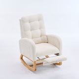 Accent Rocking Chair with Footrest & Storage Pocket, Rubber Wood Lounge Chair with High Back for Bedroom, Nursery, Living Room