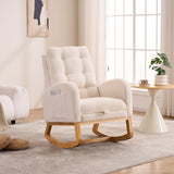 Accent Rocking Chair with Footrest & Storage Pocket, Rubber Wood Lounge Chair with High Back for Bedroom, Nursery, Living Room