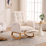 Accent Rocking Chair with Footrest & Storage Pocket, Rubber Wood Lounge Chair with High Back for Bedroom, Nursery, Living Room