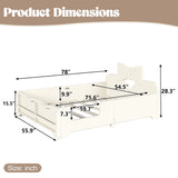 Full Kids Platform Floor Bed Frame with Bowknot Headboard, Montessori Toddler Bed with Guardrails & Bookshelf
