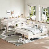 Convertible Bunk Bed with Storage Drawers & Side Shelves, Twin over Full Bunk Bed Frame with Curved Guardrails
