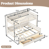 Convertible Bunk Bed with Storage Drawers & Side Shelves, Twin over Full Bunk Bed Frame with Curved Guardrails