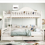 Convertible Bunk Bed with Storage Drawers & Side Shelves, Twin over Full Bunk Bed Frame with Curved Guardrails