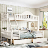 Convertible Bunk Bed with Storage Drawers & Side Shelves, Twin over Full Bunk Bed Frame with Curved Guardrails