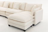 U-Shaped Modular Sectional Sofa with 2 Ottomans & Waist Pillows, Modern 4-seat Sofa Chaise Lounge Couch, Antique White