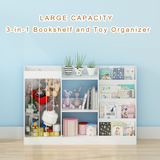 3-in-1 Kids Bookshelf&Toy Storage Organizer, Montessori Toddler Book Display Stand Baby Bookcase for Kids Room, Playroom, Nursery, White