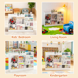 3-in-1 Kids Bookshelf&Toy Storage Organizer, Montessori Toddler Book Display Stand Baby Bookcase for Kids Room, Playroom, Nursery, White