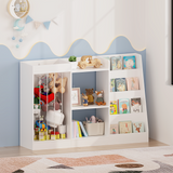 3-in-1 Kids Bookshelf&Toy Storage Organizer, Montessori Toddler Book Display Stand Baby Bookcase for Kids Room, Playroom, Nursery, White
