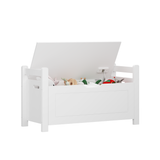 Kids Toy Storage Box Entryway Storage Bench with Safety Hinged Lid & Cushion, Toy Organizer Trunk Bed Stool, White