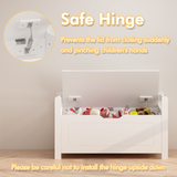 Kids Toy Storage Box Entryway Storage Bench with Safety Hinged Lid & Cushion, Toy Organizer Trunk Bed Stool, White