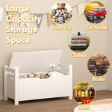 Kids Toy Storage Box Entryway Storage Bench with Safety Hinged Lid & Cushion, Toy Organizer Trunk Bed Stool, White