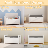 Kids Toy Storage Box Entryway Storage Bench with Safety Hinged Lid & Cushion, Toy Organizer Trunk Bed Stool, White