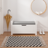 Kids Toy Storage Box Entryway Storage Bench with Safety Hinged Lid & Cushion, Toy Organizer Trunk Bed Stool, White