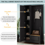 All-in-1 Hall Tree Entryway Bench Mudroom Coat Closet Shoe Storage Cabinet with Flip-Up Bench, Hooks&Adjustable Shelves, Black