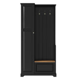 All-in-1 Hall Tree Entryway Bench Mudroom Coat Closet Shoe Storage Cabinet with Flip-Up Bench, Hooks&Adjustable Shelves, Black