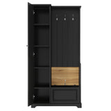 All-in-1 Hall Tree Entryway Bench Mudroom Coat Closet Shoe Storage Cabinet with Flip-Up Bench, Hooks&Adjustable Shelves, Black