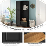 All-in-1 Hall Tree Entryway Bench Mudroom Coat Closet Shoe Storage Cabinet with Flip-Up Bench, Hooks&Adjustable Shelves, Black