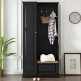 All-in-1 Hall Tree Entryway Bench Mudroom Coat Closet Shoe Storage Cabinet with Flip-Up Bench, Hooks&Adjustable Shelves, Black