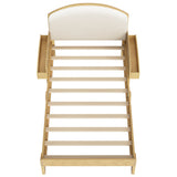 Twin Size Wood Bed Frame with Curved Upholstered Headboard, Platform Bed with Arched Legs & Side Storage Shelves for Bedroom