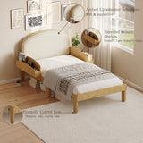 Twin Size Wood Bed Frame with Curved Upholstered Headboard, Platform Bed with Arched Legs & Side Storage Shelves for Bedroom