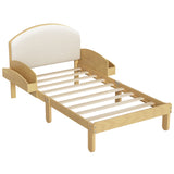 Twin Size Wood Bed Frame with Curved Upholstered Headboard, Platform Bed with Arched Legs & Side Storage Shelves for Bedroom