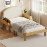 Twin Size Wood Bed Frame with Curved Upholstered Headboard, Platform Bed with Arched Legs & Side Storage Shelves for Bedroom