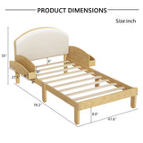Twin Size Wood Bed Frame with Curved Upholstered Headboard, Platform Bed with Arched Legs & Side Storage Shelves for Bedroom