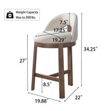 27" Counter Height Bar Stools Set of 2, Upholstered Armchairs with Rubberwood Frame & Openwork Curved Back for Kitchen