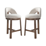 27" Counter Height Bar Stools Set of 2, Upholstered Armchairs with Rubberwood Frame & Openwork Curved Back for Kitchen