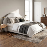 Queen Size Boucle Fabric Platform Bed Frame with Curved Arched Headboard & Wooden Slats for Bedroom, Apartment