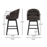 Set of 2 360° Swivel Bar Stool Ergonomic Padded Counter Stools Upholstered Dining Chairs with Soft Seat, Nailhead Trim&Button Tuft, Brown