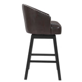 Set of 2 360° Swivel Bar Stool Ergonomic Padded Counter Stools Upholstered Dining Chairs with Soft Seat, Nailhead Trim&Button Tuft, Brown