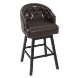 Set of 2 360° Swivel Bar Stool Ergonomic Padded Counter Stools Upholstered Dining Chairs with Soft Seat, Nailhead Trim&Button Tuft, Brown