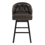 Set of 2 360° Swivel Bar Stool Ergonomic Padded Counter Stools Upholstered Dining Chairs with Soft Seat, Nailhead Trim&Button Tuft, Brown