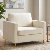 Modern Chenille Accent Chair, Upholstered Single Sofa Armchair Oversized Lounge Reading Chair with Square Arms & Iron Legs