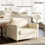 Modern Chenille Accent Chair, Upholstered Single Sofa Armchair Oversized Lounge Reading Chair with Square Arms & Iron Legs