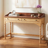 Wooden Writing Desk Makeup Vanity Two-Tone Spindle Workstation Console Table with Turned Bobbin Legs & 2 Soft-Close Drawers
