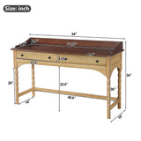 Wooden Writing Desk Makeup Vanity Two-Tone Spindle Workstation Console Table with Turned Bobbin Legs & 2 Soft-Close Drawers