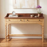 Wooden Writing Desk Makeup Vanity Two-Tone Spindle Workstation Console Table with Turned Bobbin Legs & 2 Soft-Close Drawers