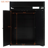 Wood Loft Bed Frame with Desk, Wardrobe, LED Light Strip & USB Charging Ports for Bedroom, Apartment