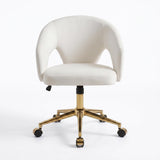 Adjustable Height Office Chair, Ergonomic Velvet Swivel Chair with Metal Base for Reading, Working, Bedroom, Living Room