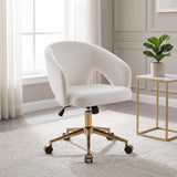 Adjustable Height Office Chair, Ergonomic Velvet Swivel Chair with Metal Base for Reading, Working, Bedroom, Living Room
